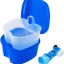 Dental Retainer Cup Holder Mouthguard Cleaning Case with Strainer Basket, Denture Bath Box Storage Cup Holder for Travel Cleaning - Dark Blue