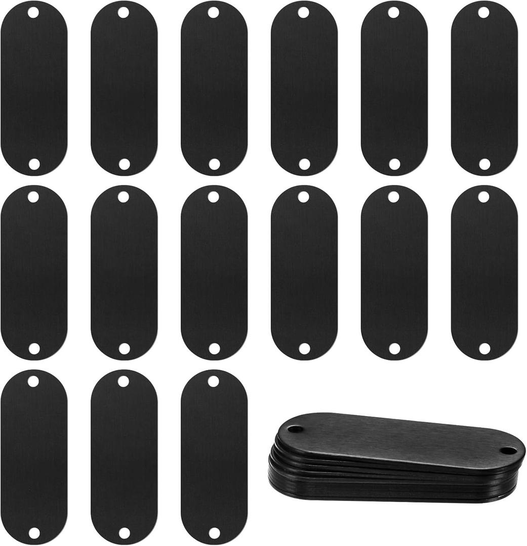M METERXITY 25-Pack Blank Dog Tags, 2" x 0.75" x 0.04"(l x W x t) Engraving Metal Stamping Blanks, Aluminum Tags with 2 Holes for Engraving/DIY/Decorative Craft [Black]