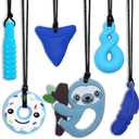 Chew Necklaces for Sensory Kids Boys Girls, 6 Pack Chewy Necklace Sensory Toys for Kids with Autism, Silicone Oral Motor Aids Chew Toys for Children Adults Reduce Fidgeting