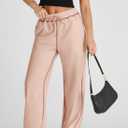 Herseas High Waisted Sweatpants for Women 2025 Fall Wide Leg Contrast Stitching Drawstring Loose Lounge Jogging Pants (M)