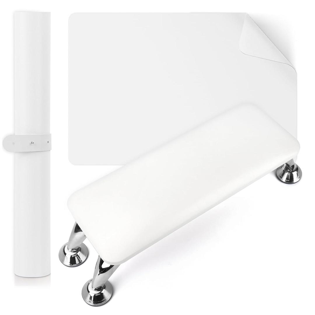 Nail Arm Rest for Acrylic Nails with Nail Table Mat, Microfiber Leather Nail Hand Rest Cushion for Nails, Soft Hand Pillow Footstool with Foldable Nail Art Hand Rest Pad for Nail Tech Use (White)
