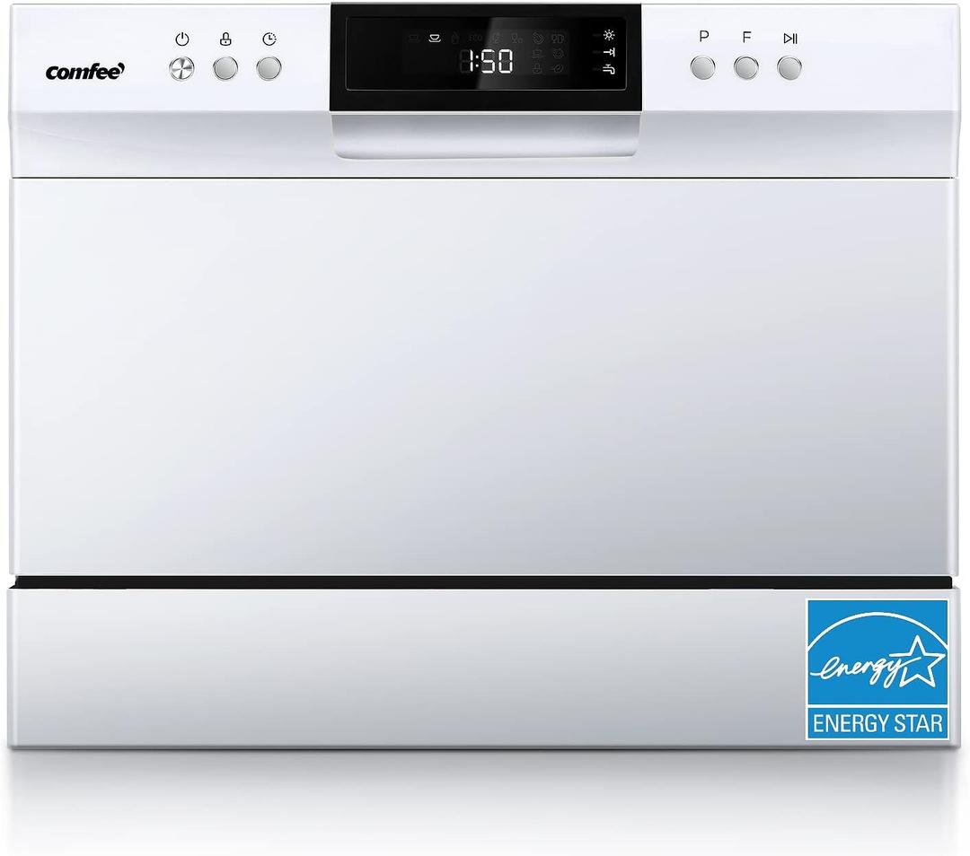 COMFEE Portable Mini Dishwasher, Energy Star, Countertop, 6 Place Settings, with 8 Washing Programs, Speed, Baby-Care, ECO& Glass, Dish Washer for Dorm, RV& Apartment, White