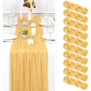 10 Pack Cheesecloth Table Runner Sand Gauze Table Runner 10FT Long Semi-Sheer Table Runner Boho or Rustic Wedding Table Decor for Wedding Decor Arch Draping Bridal Shower Holiday Party