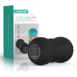 VOYOR-HEALTH Vibrating Peanut Massage Ball Roller, Electric Double Lacrosse Massage Ball with 4 Intensities for Muscle Pain Relief, Rechargeable Deep Tissue Massage, Yoga Sports Fitness MB300 (Black)