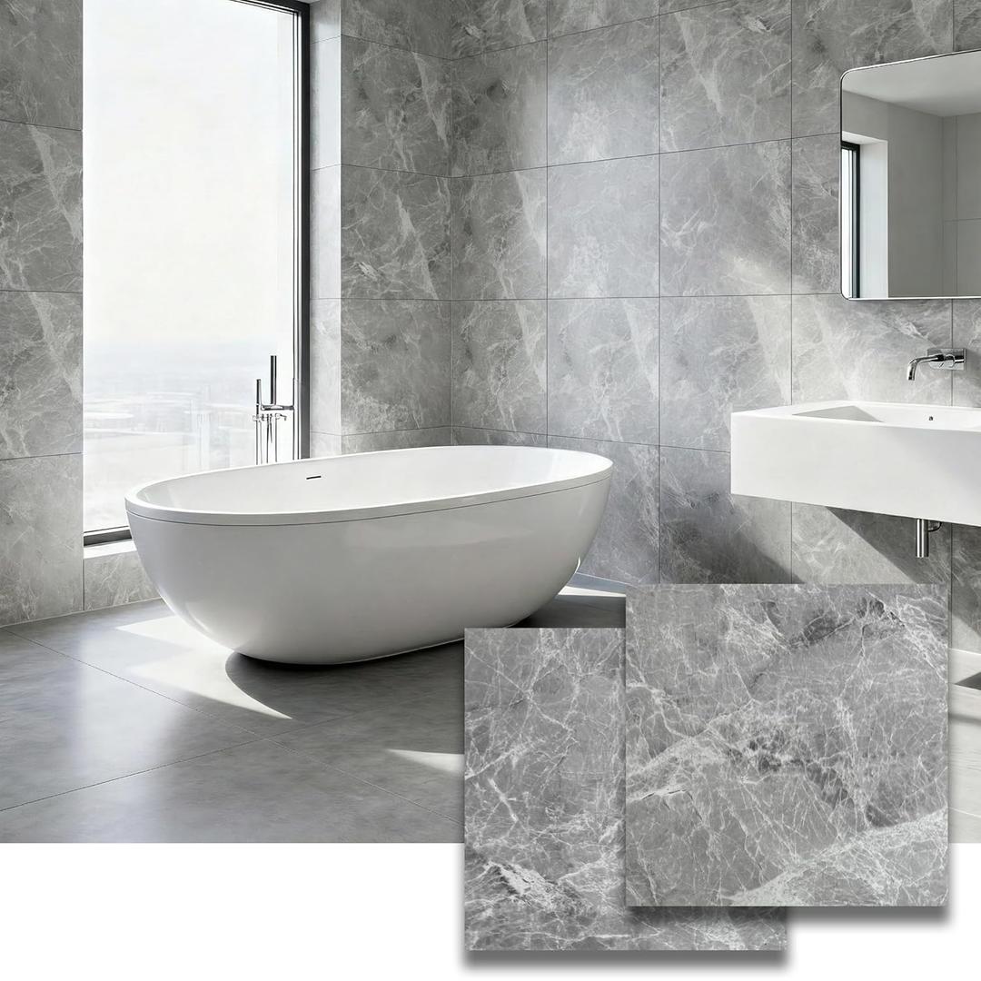 12 Sq.Ft Peel and Stick Floor Tile, Athens Grey Matte Marble Vinyl Flooring for Bathroom, Kitchen and RV. Waterproof Rigid Core Backsplash, Rental Friendly 12 Sheets (12"x12")