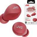 JVC Compact and Lightweight Gumy Mini True Wireless Earbuds Headphones, Long Battery Life (up to 23 Hours), Sound with Neodymium Magnet Driver, Water Resistance (IPX4) - HAA6TR (Red)