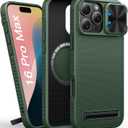 BXYJY for iPhone 16 Pro Max Case Slim Compatible with MagSafe, Magnetic with Stand, Military-Grade Protection, Built-in Slide Camera Cover, Men Women Protective Phone Case for iPhone 16 Pro Max, Green