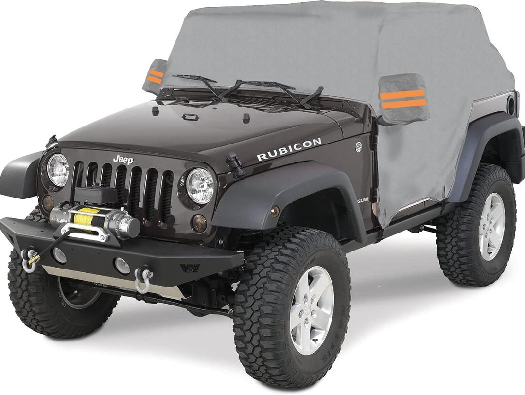 Big Ant Wrangler Cab Cover for 1987-2023 Je-ep Wrangler JK JKU JL JLU 2 Door, Half Car Cover Waterproof Oxford with Reflective Strip,Sun Snowproof Cab Car Cover Gray