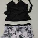 Girls Swimsuit 2 Piece Halterneck Girls Tankini Swimsuit Drawstring Printed Swim Shorts Girl Bathing Suit for 13-14 Y