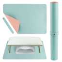 Foldable Nail Desk Mat 23.62" x 15.75", Waterproof PU Leather Manicure Table Pad (Mat Only), PU Top + Velvet Bottom, Easy-Clean Surface with Storage Strap, for Home or Salon (Pink/Blue)