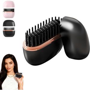 Mini Straightener, Portable Electric Hair Straightener Brush 30s Heating, Rechargeable Hot Comb, Cordless Straightening Comb for Travel, with 3 Temperature Settings (Black)