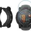 Watch Screen Protector +Watch Case Cover for Garmin Instinct 3 50mm, [3-PCS] Tempered Glass Film & Soft TPU Bumper, Anti-Scratch, Bubble-Free, HD Clear, Shockproof Protection (Black)