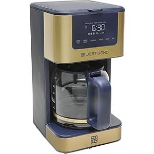 West Bend Timeless 12-Cup Programmable Coffee Maker with Brew Strength Selector for Hot and Iced Coffee, Includes 1-4 Cup Brew Option and Permanent Filter