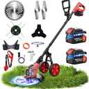 6000mAh Electric Weed Eater Battery Powered,12 Brushless Electric Weed Wacker Cordless Wheeled String Trimmer,4 in 1 Grass Trimmer/Brush Cutter/Grass Edger/Weed Trimmer 5 Blade, 2 Battery (Red)