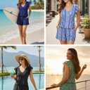Smismivo Swim Romper with Built in Bra and Pockets Swim Dress Modest One Piece Swimsuit Full Coverage Bathing Suit (Blue, M)