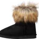 Ladies Winter Ankle Snow Boot Suede Casual Flat Fluffy Faux Fur Tassel Outdoor Women Warm Short Snowboots Imitation Fox Fur Shoes (8, Black)