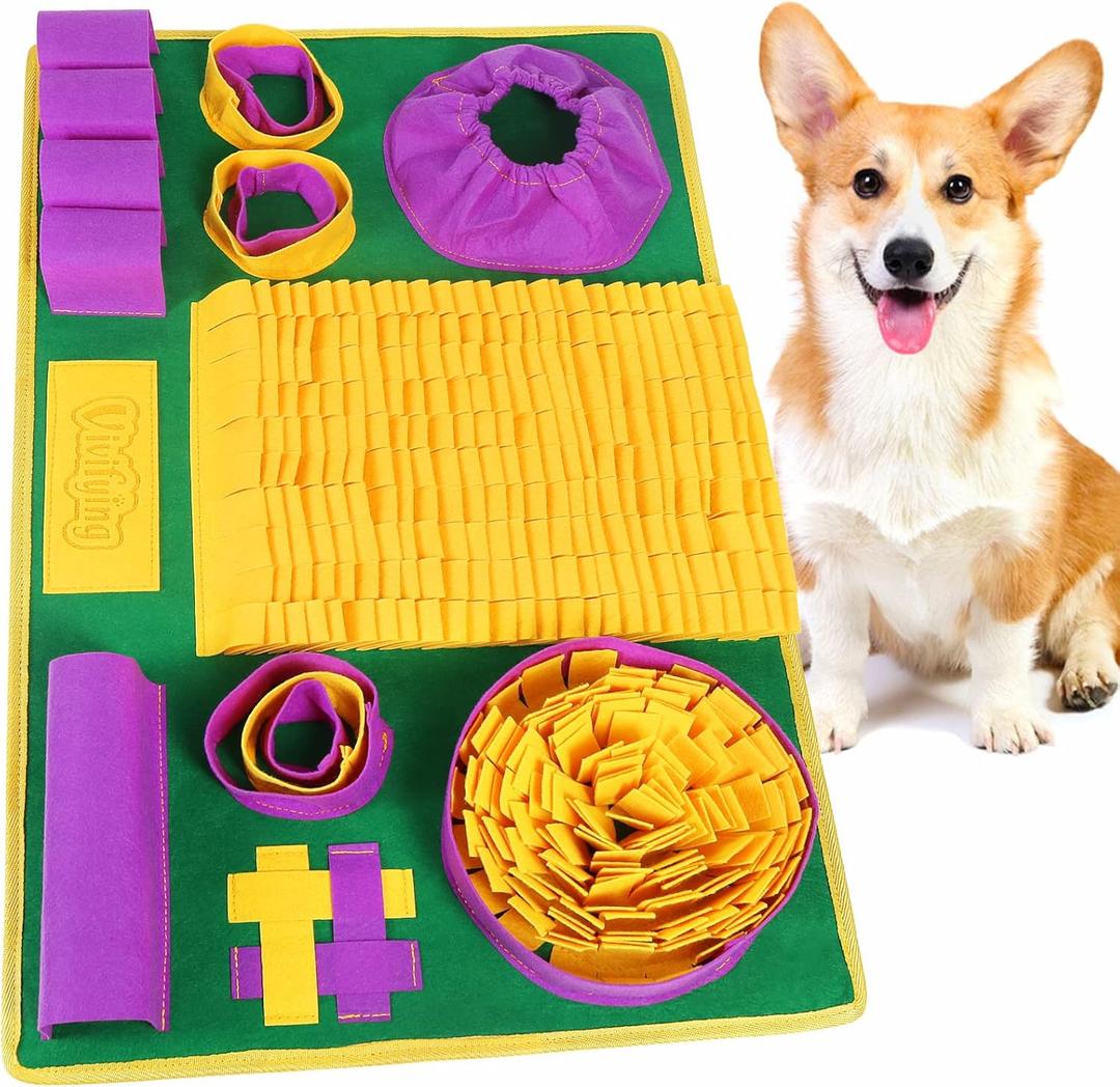 Vivifying Snuffle Mat for Dogs, Interactive Dog Puzzle Toys for Boredom and Mental Stimulation, Sniff Mat Helps Puppy and Cats Slow Eating and Keep Busy (Yellow Purple Green)