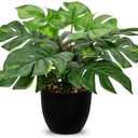 Hollyone Artificial Monstera Plant Faux Monstera Plant Potted Fake Tropical Plants in Black Pot for Indoor Outdoor Home Desk Office Garden Farmhouse Decoration