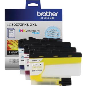 Brother Genuine LC30373PKS, 3-Pack Super High-Yield Color INKvestment Tank Ink Cartridges, Includes 1 Cartridge Each of Cyan, Magenta and Yellow Ink, Page Yield Up to 1,500 Pages/Cartridge, LC3037