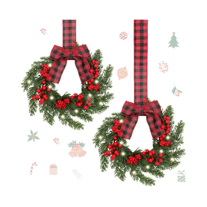 4 Pcs 9 Mini Christmas Wreath for Cabinet Greenery Norfolk Artificial Pine Red Berries Wreath for Christmas Kitchen Window Home Fireplace Mental Wall Indoor Outdoor Decor