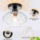 WILON Industrial Semi Flush Mount Ceiling Light - 8.66" Hammered Clear Glass Light Ceiling Fixture Black Bathroom Light Fixtures Ceiling Mount for Hallway Porch Kitchen Bathroom Bedroom (E26 Base)