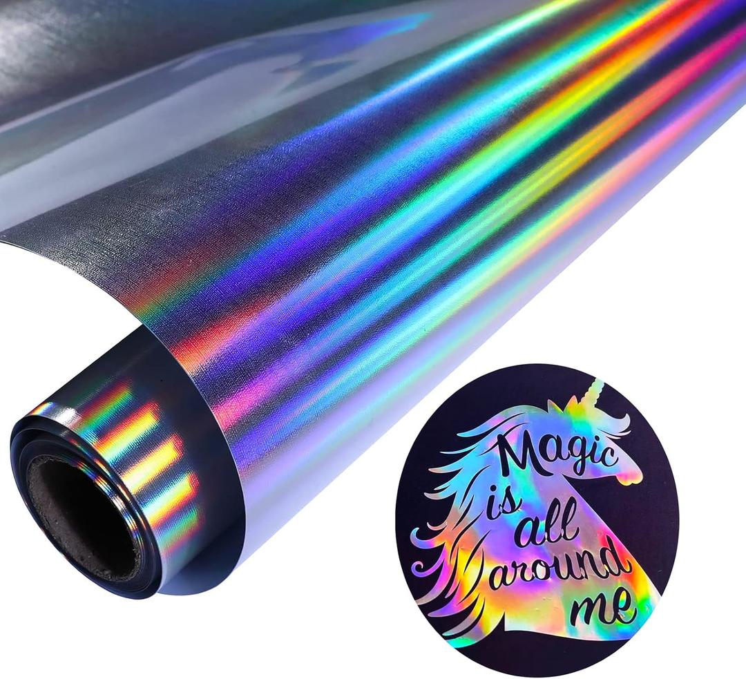 Holographic Silver Heat Transfer Vinyl HTV 12in x 6ft Metallic Rainbow Iron On Vinyl for T-Shirt Glitter HTV DIY Heat Press Design for Clothing (Holographic Vinyl 12" x 6ft)