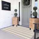 BUAGETUP Khaki and White Outdoor Rug 3'x 5' Hand-Woven Cotton Washable Rug Striped Front Porch Rug Indoor/Outdoor Area Rug Floor Mat for Farmhouse/Layered Door Mats/Living Room