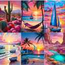 T.HENV Diamond Art Kits for Adults, 6 Packs Summer Beach Daimond Paint by Numbers Kit for Adults, 5D DIY Diamond Painting Kit, Crystal Gem Art Kits for Home Wall Deacor, Living or Bedroom, 12x16 inch