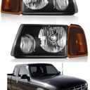 Headlight Assembly compatible with 2001-2011 Ford Ranger Driver And Passenger Side (Black Housing + Amber Reflector)