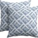 Boho Slate Blue Pillow Covers 18x18 Set of 2 Abstract Geometric Plaid Print Pattern Rustic Decorative Outdoor Farmhouse Zipper Pillowcases Decorations Throw Cushion Cover Decor for Couch Sofa Bed