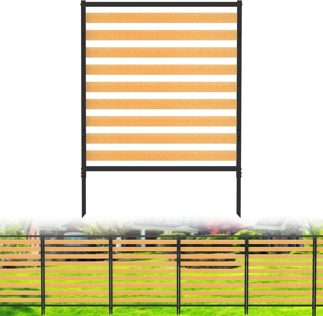 Air Conditioner Fence1 Panel, Privacy Fence Screen 54.5" H 39.4" W No-Dig Metal Wood Outdoor Pool Equipment Enclosure with Metal Stake, AC Unit Cover, Trash Bin Hider for Garden & Backyard