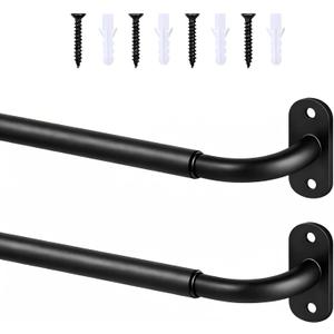 French Door Curtain Rod Adjustable 18"-32", Wrap Around Cafe Curtain Rod 1/2" Diameter, Screwed Sash Rods for Door Window, Black, 2 Pack
