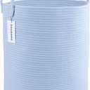 Cotton Rope Laundry Basket Hamper for Clothes Woven Storage Basket for Living Room Bedroom Boho Tall Rope Baskets for Blanket Toys Pillow Towels Baby Nursery Hamper Bin light blue (regular)
