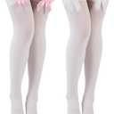 Preboun Oktoberfest Socks for Women Satin Thigh High Stockings over Knee Bow Socks for Princess Dress Halloween Cosplay Party 2 Piece