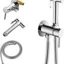 SHAMANDA Warm Water Bidet Sprayer for Toilet with Hot and Cold Brass Rough-in Valve, Stainless Steel Round Handheld Bidet Attachment Set for Feminine, Pets and Baby Diaper Wash, Polished Chrome BDS09