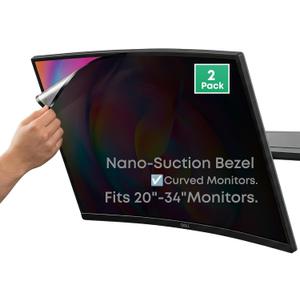 2-Pack 24 Inch Computer Privacy Screen Filter (21.3" × 12.0") for 16:9 Curved & Flat Monitors – Nano-Suction Bezel (Tape-Free Instant Install) – Anti-Glare, Blue Light Blocking, Washable