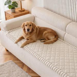 FUANGUI Couch Covers for Dogs Washable, Sofa Cover with Straps for 3 Cushion Couch,Non-Slip Pet Couch Protector for Sectional & Leather Sofa, 1PC(Beige, 27.6" x 70.9")