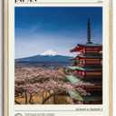 KISSFOX OAK Wood Framed Wall Art Japan Wall Decor Mount Fuji Canvas Art Cherry Blossom Pictures Landscape Paintings Travel Posters Aesthetic Artwork For Bedroom Office Living room 16"L x 20"W