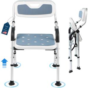 Shower Chair for Elderly & Disabled, Folding Shower Chair Seat with Arm and Back, Inside Shower Chair, Foldable Bathroom Chairs for Sitting, Portable for Travel - Collapsible, Compact & Comfortable