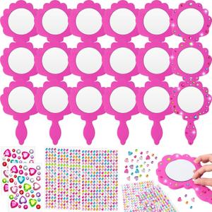 Geetery 20 Pcs Unbreakable Kids Mirror DIY Decorate Your Own Princess Mirror Mermaid Foam Small Crafts Princess Party Decorations(Pink)