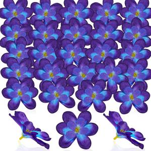 100 Pieces Blue Purple Faux Orchid Flowers Halloween Flower Day of The Dead Decoration Artificial Orchids for DIY Home Wedding Table Centerpieces Mexican Party Birthday Cake Ornaments (Blue Purple)