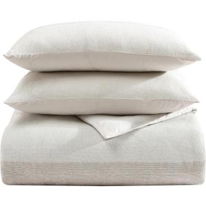 Vera Wang - Queen Comforter Set, Premium Cotton Bedding Set with Matching Shams, Chic Room Essentials, Oeko-Tex Certified (Chenille Waffle Stripe Beige, Queen)