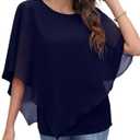 QIXING Women's Summer Casual Loose Chiffon Flowy Tops Elegant Blouses (Medium, 05-navy Blue)