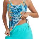 Cagola Womens Tankini Bathing Suits Tummy Control Two Piece Swimsuit with Shorts Blouson Tankini Swimsuits Pointed Leaves Small