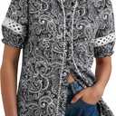 GRACE KARIN Women Boho Floral Tops, Summer Short Eyelet Sleeve Dressy Casual Shirts, Spring Button Down Blouse 2026 Trendy