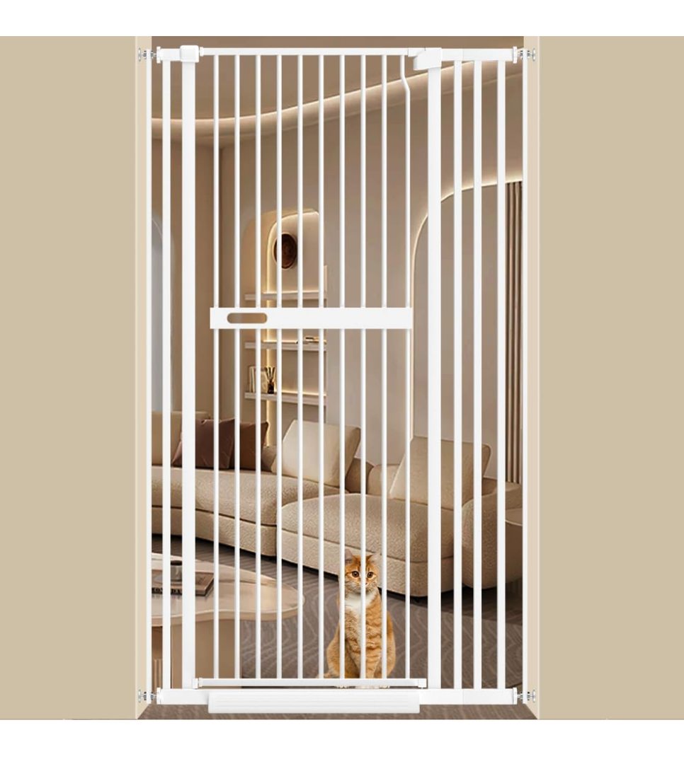 71" Extra Tall Cat Pet Gate 29.92-37.79" Wide Pressure Mounted Walk Through Swing Auto Close Safety White Metal Dog Pet Puppy Cat for Indoor Stairs,Doorways