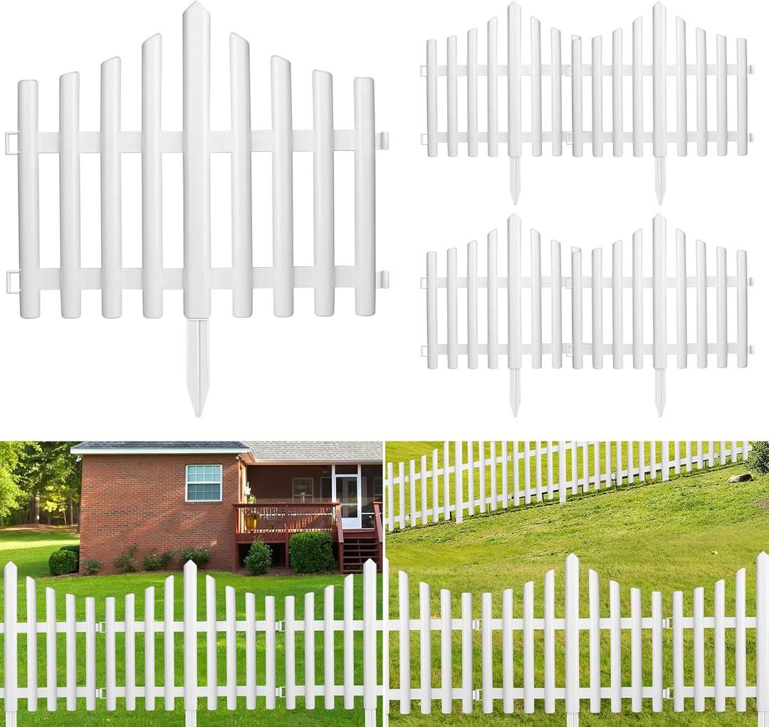 ELECLAND 5 Pieces Garden Fence with 5 Pieces Fence Inser White Plastic Fence Garden Picket Fence Edgings Lawn Flowerbeds Plant Borders Decorative Garden Yard