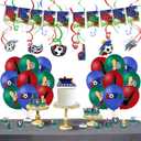 Soccer Birthday Party Supplies Kit, Soccer Theme Banner, Balloons, Swirls, Cake Toppers for Boy Decorations