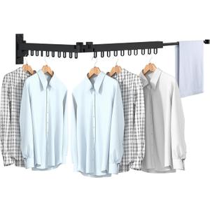 Bakala Clothes Drying Rack Foldable, Laundry Drying Rack Clothing Wall Mounted, Clothing Racks for Hanging Clothes, Heavy-duty Space Saving Hanger,Retractable,Expandable,Collapsible, 64" (Hooks,Black)