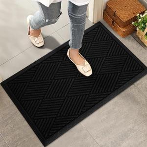 Durable Front Door Mat, Absorbent Muddy Dirt Resist Welcome Door Mats Outdoor Indoor, Stain and Fade Resistant, Non-Slip Rubber Backing Low Profile Doormat for Entryway, 3017, Black, Size 30" x 17"